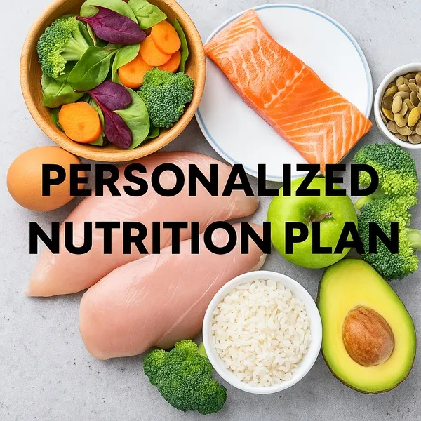 Personalized Nutrition Plan cover with protein, vegetables, and rice